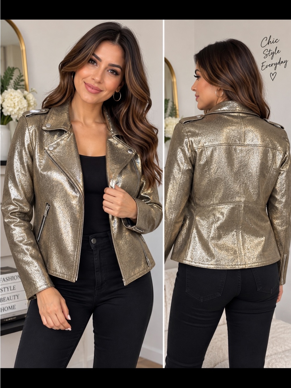 Cato Metallic Gold Moto-Style Jacket
